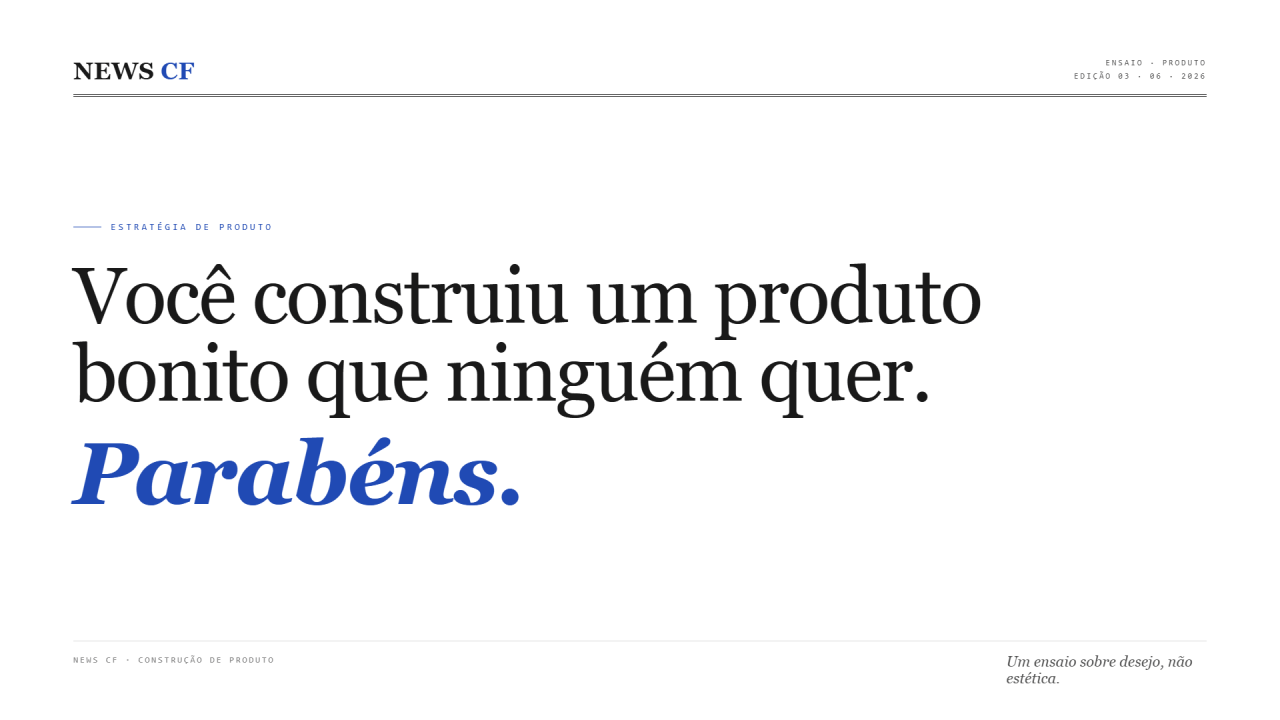 Read more about the article Você construiu um produto bonito que ninguém quer. Parabéns.